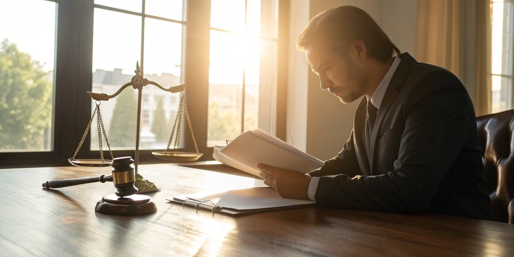 A lawyer for a denied insurance claim reviews the policy and case documents.
