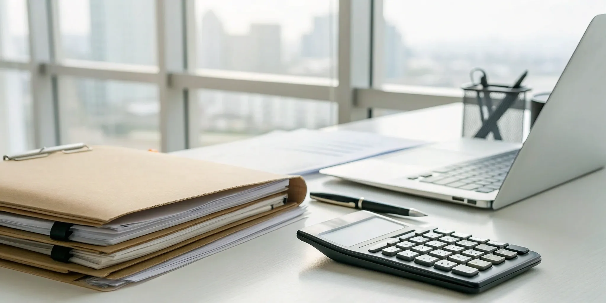 Paperwork for a Florida diminished value claim organized on a desk with a laptop.
