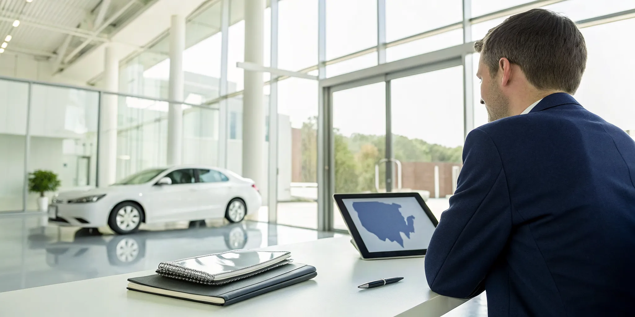 Man at a desk reviewing a North Carolina diminished value claim on a tablet.