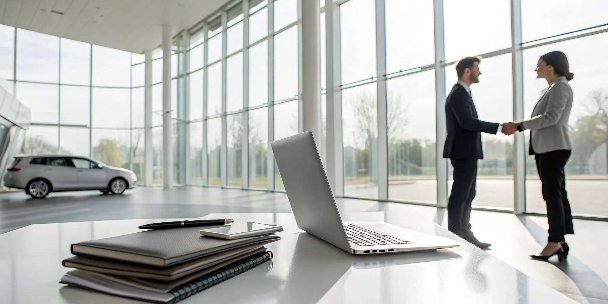 Two people shaking hands after a successful State Farm diminished value claim settlement.