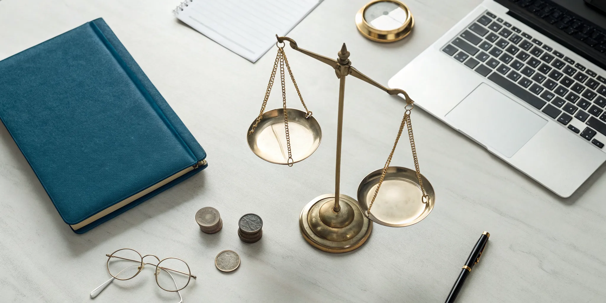 Scales of justice and a law book on a desk during the subrogation recovery process.