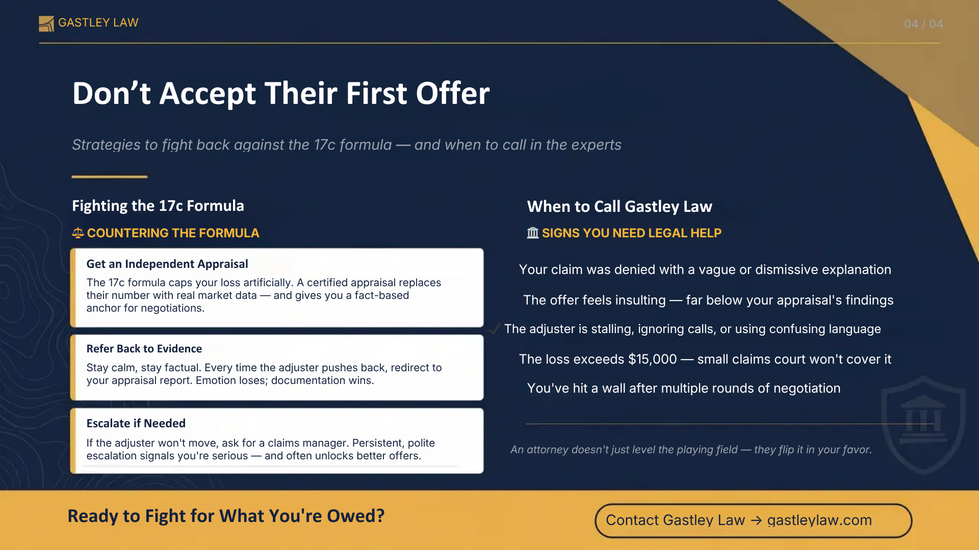 How to fight 17c formula and not accepting allstate's first offer