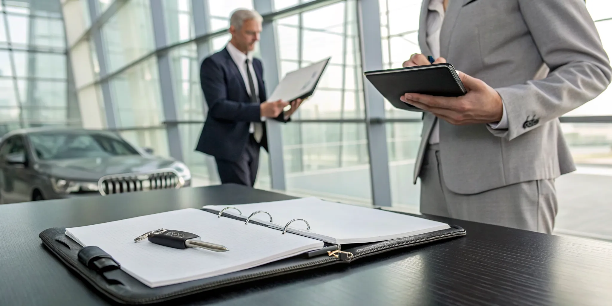 A professional reviews paperwork for a car's inherent diminished value claim.