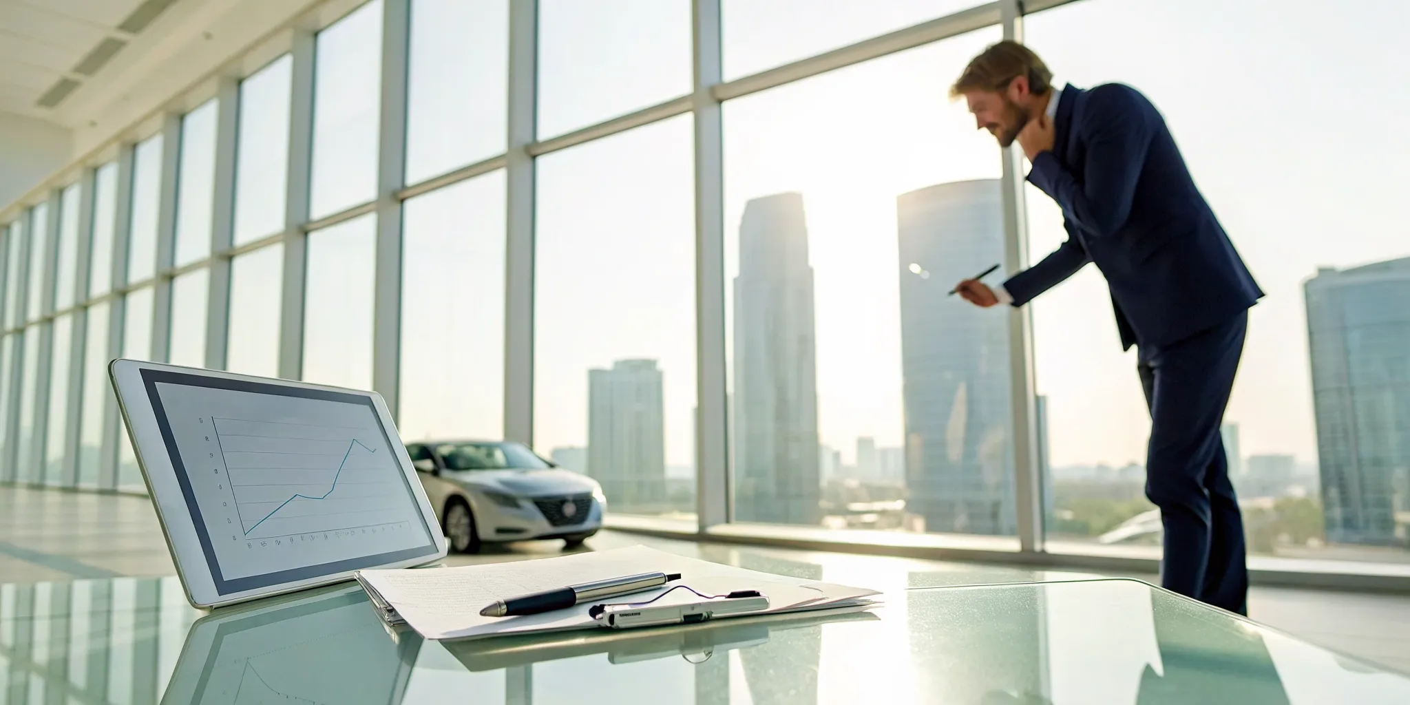 Businessman on the phone negotiating a diminished value claim with Liberty Mutual.