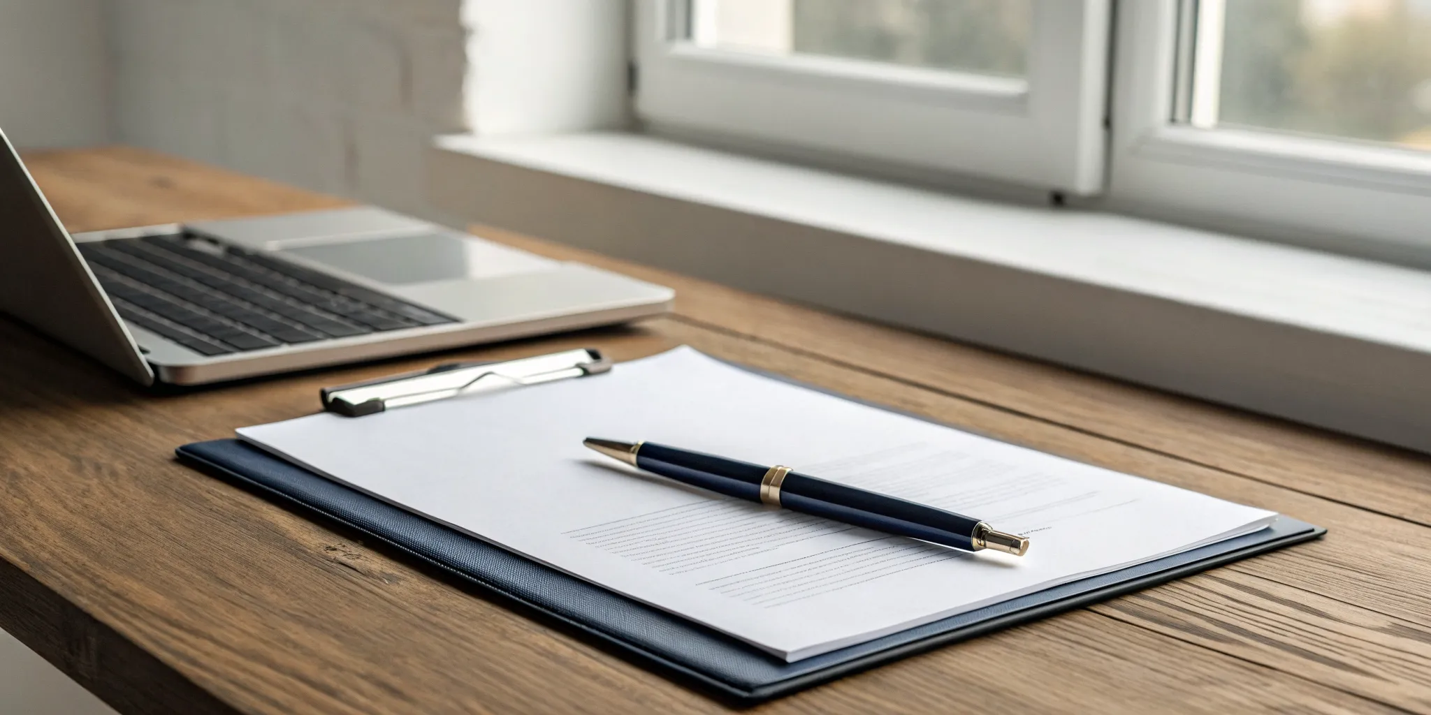 An insurance settlement demand letter on a desk with a pen and laptop.