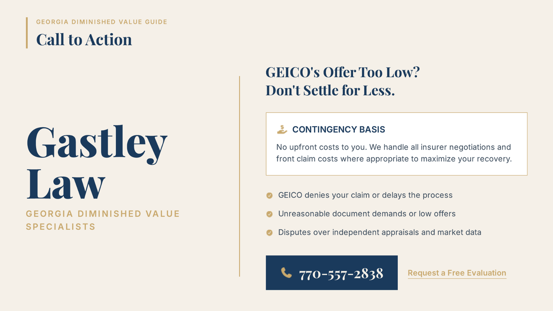 Geico diminished value claim offer too low hire an attorney atlanta georgia gastley law