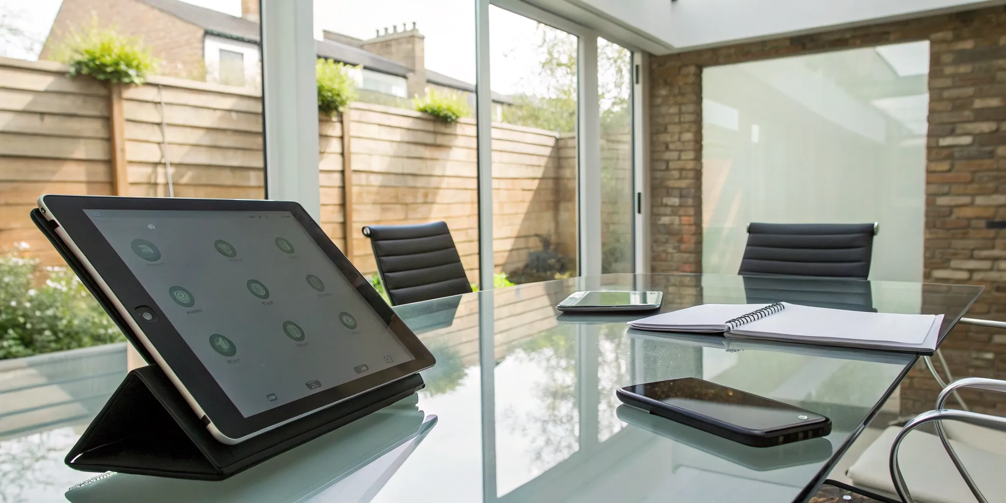 A desk setup with a tablet and notes for filing a third party property damage claim.