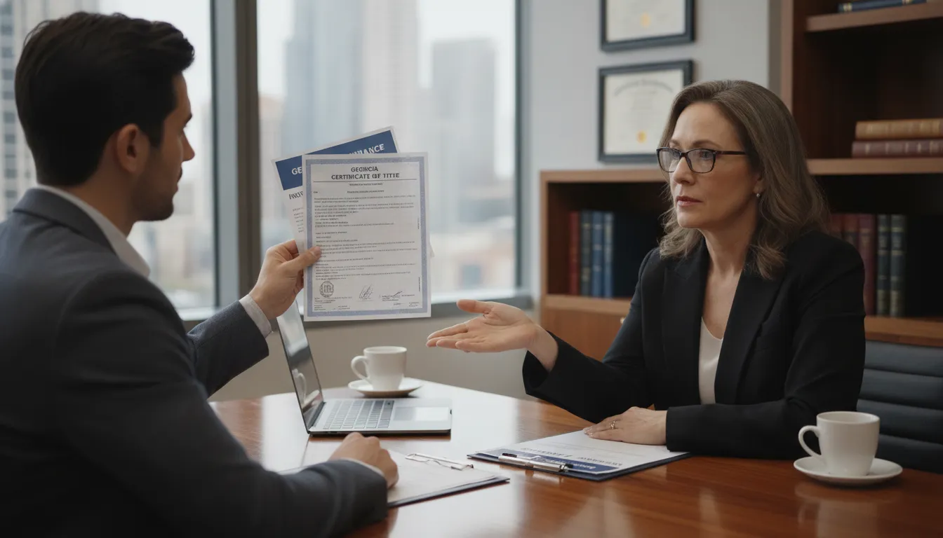 Georgia driver holding vehicle title and insurance documents for a diminished value claim