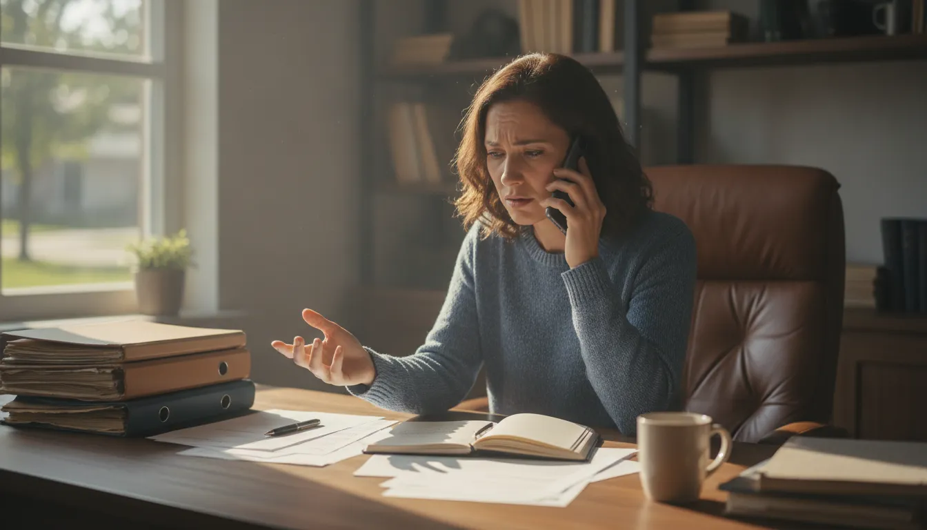Georgia vehicle owner reviewing insurance documents on the phone