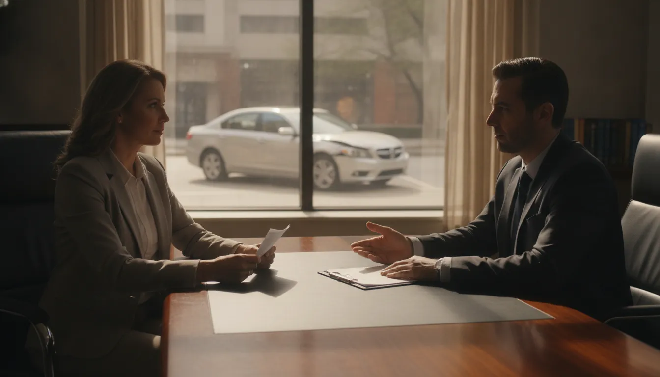 Georgia vehicle owner reviewing a denied auto insurance claim with a legal professional